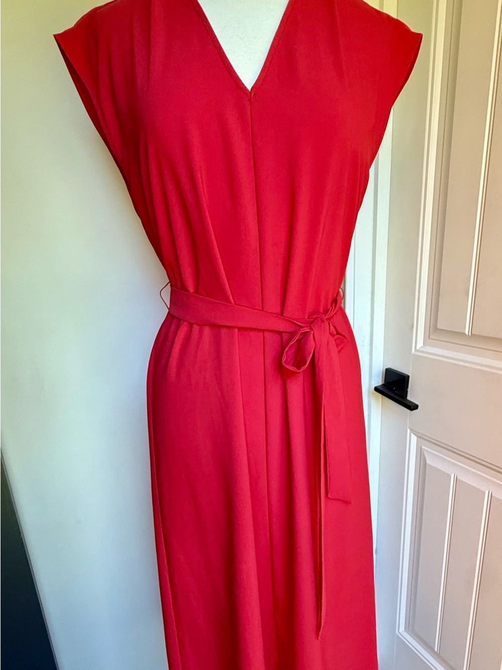 Ann Taylor Factory Coral V-Neck Belted Midi Dress